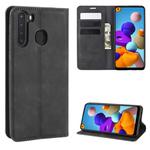 For Galaxy A21 Retro-skin Business Magnetic Suction Leather Case with Holder & Card Slots & Wallet(Black)