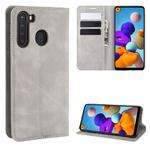 For Galaxy A21 Retro-skin Business Magnetic Suction Leather Case with Holder & Card Slots & Wallet(Grey)