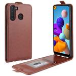 For Galaxy A21 R64 Texture Single Vertical Flip Leather Protective Case with Card Slots & Photo Frame(Brown)