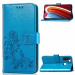 For Galaxy A21 Lucky Clover Pressed Flowers Pattern Leather Case with Holder & Card Slots & Wallet & Hand Strap(Blue)