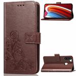 For Galaxy A21 Lucky Clover Pressed Flowers Pattern Leather Case with Holder & Card Slots & Wallet & Hand Strap(Brown)