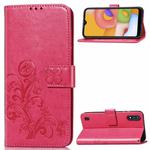 For Galaxy A01 Lucky Clover Pressed Flowers Pattern Leather Case with Holder & Card Slots & Wallet & Hand Strap(Rose)