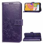 For Galaxy A01 Lucky Clover Pressed Flowers Pattern Leather Case with Holder & Card Slots & Wallet & Hand Strap(Purple)
