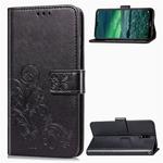 For Nokia 2.3 Lucky Clover Pressed Flowers Pattern Leather Case with Holder & Card Slots & Wallet & Hand Strap(Black)