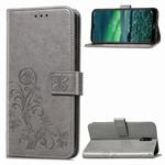 For Nokia 2.3 Lucky Clover Pressed Flowers Pattern Leather Case with Holder & Card Slots & Wallet & Hand Strap(Gray)