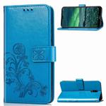 For Nokia 2.3 Lucky Clover Pressed Flowers Pattern Leather Case with Holder & Card Slots & Wallet & Hand Strap(Blue)