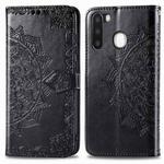 For Galaxy A21 Halfway Mandala Embossing Pattern Horizontal Flip Leather Case with Holder & Card Slots & Wallet & Photo Frame & Lanyard(Black)