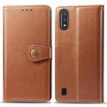 For Galaxy A01 Retro Solid Color Leather Buckle Mobile Phone Protection Leather Case with Photo Frame & Card Slot & Wallet & Bracket Function(Brown)