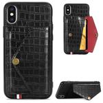 For iPhone XS Max Crocodile Pattern PU+TPU+PVC Shatter-resistant Mobile Phone Case with Magnetic Invisible Holder & Holder & Card Slots(Black)