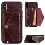 For iPhone XS Max Crocodile Pattern PU+TPU+PVC Shatter-resistant Mobile Phone Case with Magnetic Invisible Holder & Holder & Card Slots(Brown)