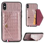 For iPhone XS/X Crocodile Pattern PU+TPU+PVC Shatter-resistant Mobile Phone Case with Magnetic Invisible Holder & Holder & Card Slots(Rose Gold)