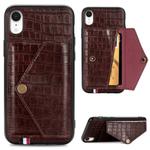For iPhone XR Crocodile Pattern PU+TPU+PVC Shatter-resistant Mobile Phone Case with Magnetic Invisible Holder & Holder & Card Slots(Brown)