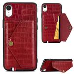 For iPhone XR Crocodile Pattern PU+TPU+PVC Shatter-resistant Mobile Phone Case with Magnetic Invisible Holder & Holder & Card Slots(Red)