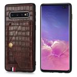 For Galaxy S10 Plus Crocodile Pattern PU+TPU+PVC Shatter-resistant Mobile Phone Case with Magnetic Invisible Holder & Holder & Card Slots(Brown)