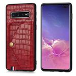 For Galaxy S10 Plus Crocodile Pattern PU+TPU+PVC Shatter-resistant Mobile Phone Case with Magnetic Invisible Holder & Holder & Card Slots(Red)