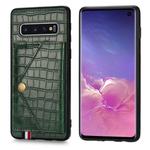 For Galaxy S10 Crocodile Pattern PU+TPU+PVC Shatter-resistant Mobile Phone Case with Magnetic Invisible Holder & Holder & Card Slots(Blackish Green)