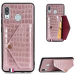For Galaxy A30 / A20 Crocodile Pattern PU+TPU+PVC Shatter-resistant Mobile Phone Case with Magnetic Invisible Holder & Holder & Card Slots(Rose Gold)