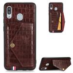 For Galaxy A30 / A20 Crocodile Pattern PU+TPU+PVC Shatter-resistant Mobile Phone Case with Magnetic Invisible Holder & Holder & Card Slots(Brown)