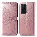 For Huawei P40 Pro Halfway Mandala Embossing Pattern Horizontal Flip PU Leather Case with Holder & Card Slots & Wallet & Photo Frame & Lanyard(Rose Gold)