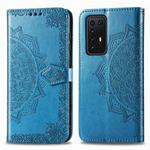 For Huawei P40 Pro Halfway Mandala Embossing Pattern Horizontal Flip PU Leather Case with Holder & Card Slots & Wallet & Photo Frame & Lanyard(Blue)