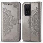 For Huawei P40 Pro Halfway Mandala Embossing Pattern Horizontal Flip PU Leather Case with Holder & Card Slots & Wallet & Photo Frame & Lanyard(Gray)