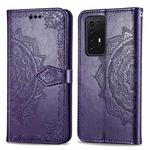 For Huawei P40 Pro Halfway Mandala Embossing Pattern Horizontal Flip PU Leather Case with Holder & Card Slots & Wallet & Photo Frame & Lanyard(Purple)