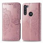 For Moto G8 Power Halfway Mandala Embossing Pattern Horizontal Flip PU Leather Case with Holder & Card Slots & Wallet & Photo Frame & Lanyard(Rose Gold)