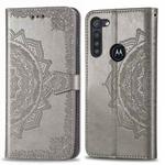 For Moto G8 Power  Halfway Mandala Embossing Pattern Horizontal Flip PU Leather Case with Holder & Card Slots & Wallet & Photo Frame & Lanyard(Gray)