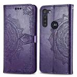 For Moto G8 Power  Halfway Mandala Embossing Pattern Horizontal Flip PU Leather Case with Holder & Card Slots & Wallet & Photo Frame & Lanyard(Purple)