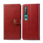 For Xiaomi Mi 10 Pro Retro Solid Color Leather Buckle Phone Case with Photo Frame & Card Slot & Wallet & Bracket Function(Red)