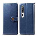 For Xiaomi Mi 10 Retro Solid Color Leather Buckle Phone Case with Photo Frame & Card Slot & Wallet & Bracket Function(Blue)