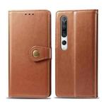 For Xiaomi Mi 10 Retro Solid Color Leather Buckle Phone Case with Photo Frame & Card Slot & Wallet & Bracket Function(Brown)