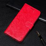 For Moto One Hyper Lace Flower Embossing Pattern Horizontal Flip Leather Case with Holder & Card Slots & Wallet & Photo Frame & Lanyard(Red)