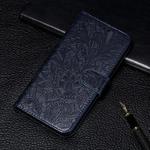 For LG K50S Lace Flower Embossing Pattern Horizontal Flip Leather Case with Holder & Card Slots & Wallet & Photo Frame & Lanyard(Dark Blue)