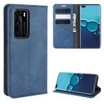 For Huawei P40 Retro-skin Business Magnetic Suction Leather Case with Holder & Card Slots & Wallet(Dark Blue)