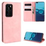 For Huawei P40 Retro-skin Business Magnetic Suction Leather Case with Holder & Card Slots & Wallet(Pink)