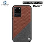 For Galaxy S20 Ultra PINWUYO Rong Series  Shockproof PC + TPU+ Chemical Fiber Cloth Protective Case(Brown)