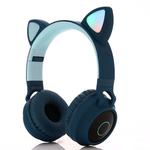 BT028C Cute Cat Ear Bluetooth 5.0 Headphones Foldable On-Ear Stereo Wireless Headset Headphone with Mic / LED Light / FM Radio / TF Card(Green)