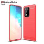 For Galaxy S20 Ultra Brushed Texture Carbon Fiber TPU Case(Red)