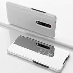 For OnePlus 8 Plated Mirror Horizontal Flip Leather Case with Holder(Silver)