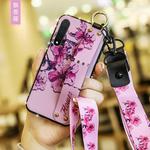 For Huawei Nova 6 Floral Cloth Pattern Shockproof TPU Case with Holder & Wrist Strap & Neck Lanyard(Purple)