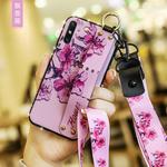 For Huawei Enjoy 10e Floral Cloth Pattern Shockproof TPU Case with Holder & Wrist Strap & Neck Lanyard(Purple)