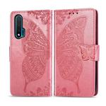 For Huawei Nova 6 Butterfly Love Flower Embossed Horizontal Flip Leather Case with Bracket / Card Slot / Wallet / Lanyard(Pink)
