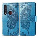 For Moto G8 Plus Butterfly Love Flower Embossed Horizontal Flip Leather Case with Bracket / Card Slot / Wallet / Lanyard(Blue)