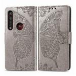 For Moto G8 Plus Butterfly Love Flower Embossed Horizontal Flip Leather Case with Bracket / Card Slot / Wallet / Lanyard(Gray)