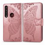 For Moto G8 Plus Butterfly Love Flower Embossed Horizontal Flip Leather Case with Bracket / Card Slot / Wallet / Lanyard(Rose Gold)