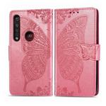 For Moto G8 Plus Butterfly Love Flower Embossed Horizontal Flip Leather Case with Bracket / Card Slot / Wallet / Lanyard(Pink)