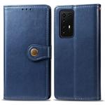 For Huawei P40 Pro Retro Solid Color Leather Buckle Phone Case with Lanyard & Photo Frame & Card Slot & Wallet & Stand Function(Blue)
