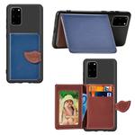 For Galaxy S20 Plus Leaf Buckle Litchi Texture Card Holder PU + TPU Case with Card Slot & Wallet & Holder & Photo Frame(Blue)