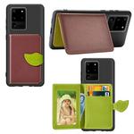 For Galaxy S20 Ultra Leaf Buckle Litchi Texture Card Holder PU + TPU Case with Card Slot & Wallet & Holder & Photo Frame(Brown)
